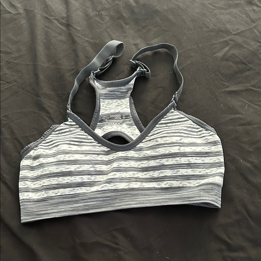 Danskin Gray and White Striped Sports Bra